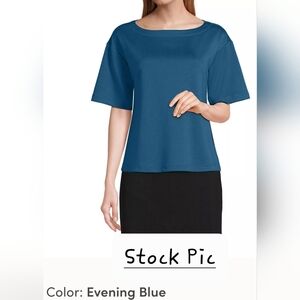 Lands' End Women's Blue Ponte Elbow Sleeve Shirt